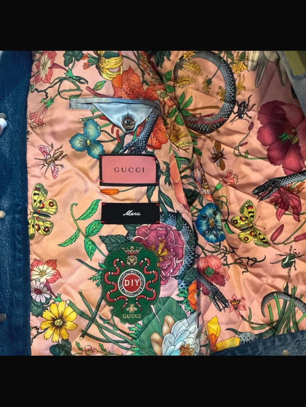 Gucci Light Gray Denim Jacket with Red 'M' Patch